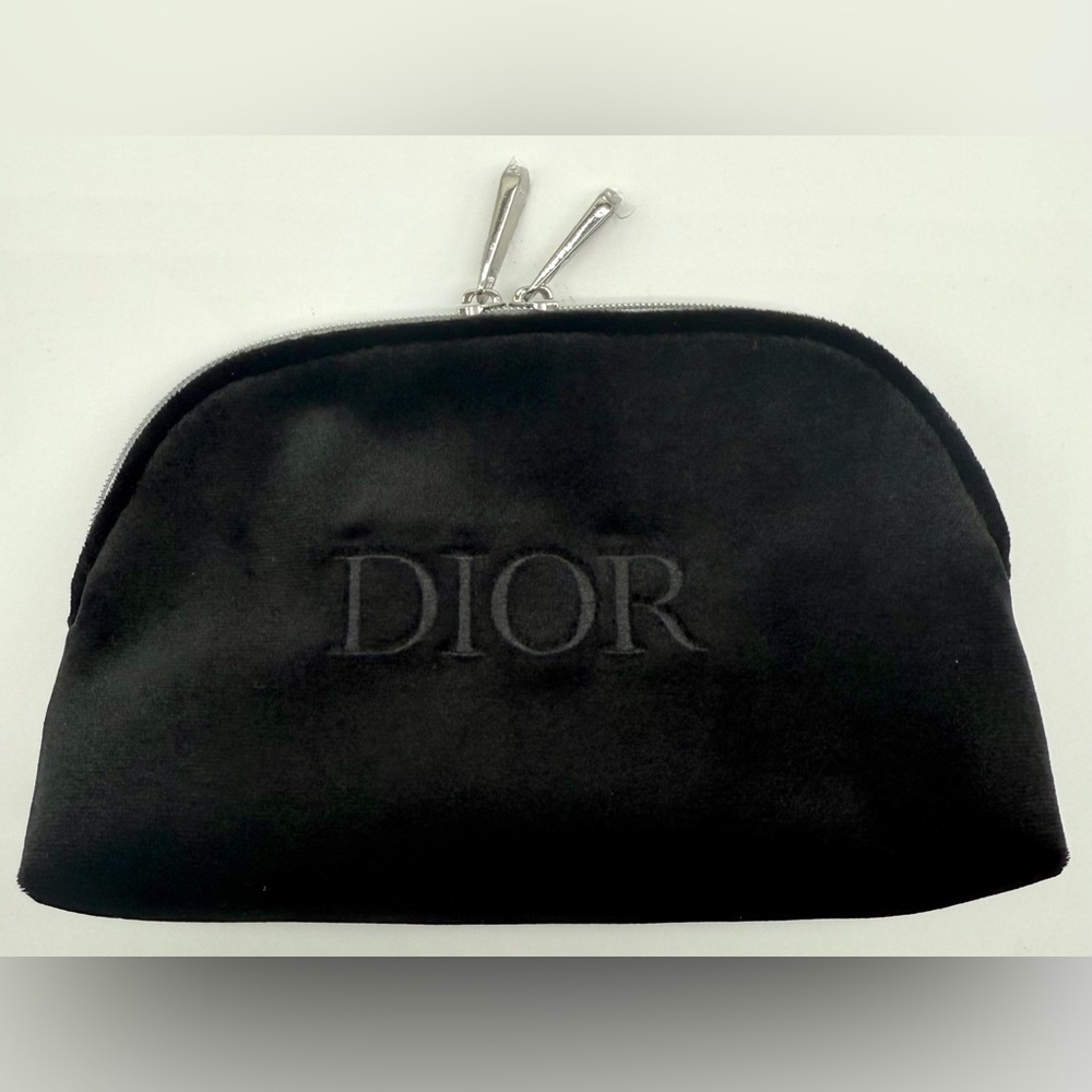 CHRISTIAN DIOR Velvet Embroidered Logo Zippered Luxury Makeup Pouch Bag OS NEW - Picture 3 of 9